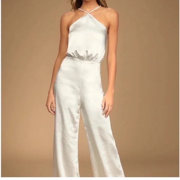 Lulus white satin jumpsuit - Picture 1 of 5